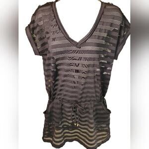 Calvin Klein Blk Sheer Cap Sleeve Swimsuit Coverup.  Sz Med/Lg